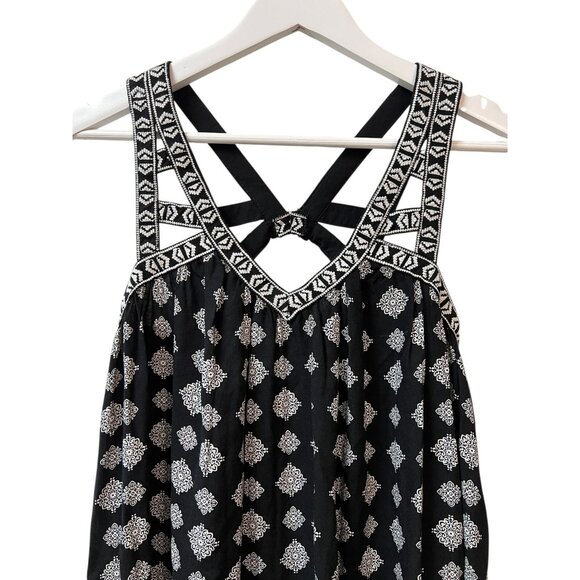 Unbranded Longline Tunic Top Size M Black White Embroidered Sleeve Paisley Boho - Picture 2 of 16